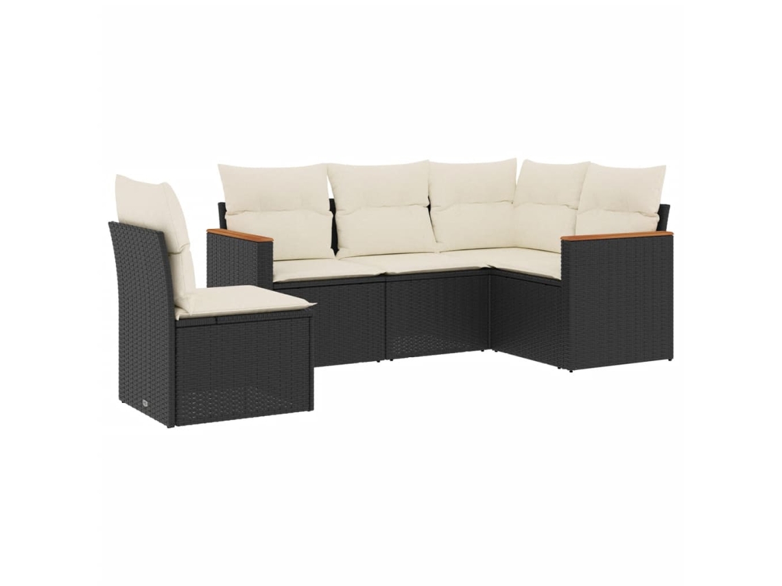 Conjunto 5 sofás de jardim com almofadões VIDAXL vime PE preto