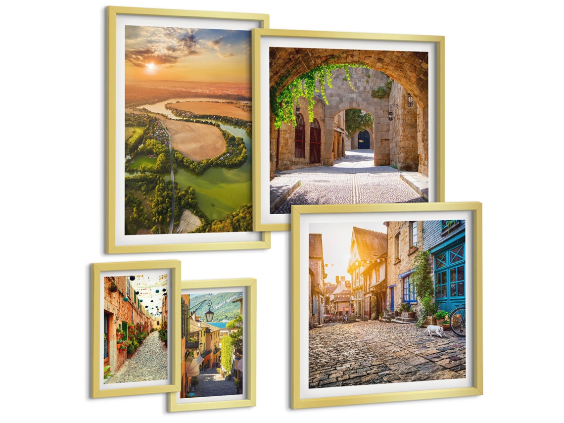 Pinturas Murais Modernas Detalhes De Frutas Tropicais Moldura Dourada Imagens Para Um Quarto Infantil Espelharte (conjunto De 5 Imagens)