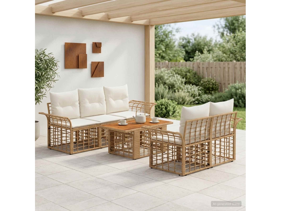 Vidaxl Conjunto De Sofá De Jardim 6 Unid. Natural E Branco Creme