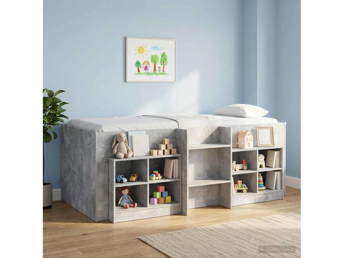 Vidaxl Cama Alta Para Crianças Cinzento Cimento 90 X 190 Cm