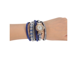 Relógio Pulseira Feminino Quartzo com Pedras Strass Corrente Pu Azul Royal