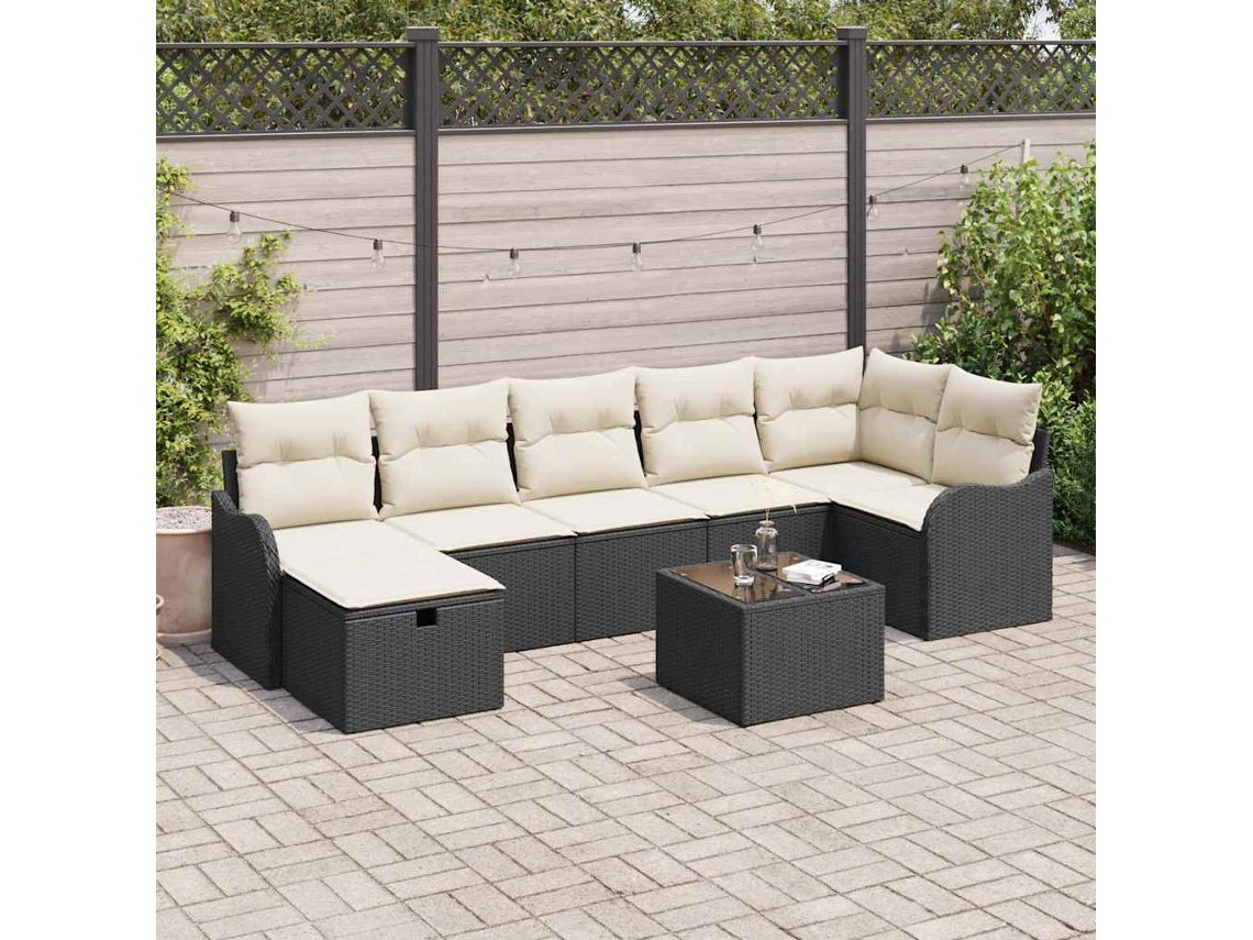 Vidaxl Conjunto De Sofá De Jardim 8 Pcs Preto Rattan Sintético