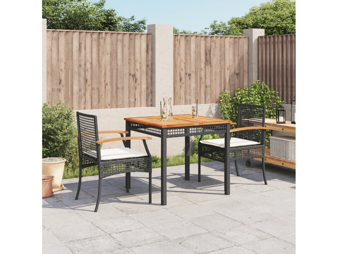 3 Pcs Conjunto De Jantar P/ Jardim C/ Almofadões Vime Pe Preto Dkd Home Decor