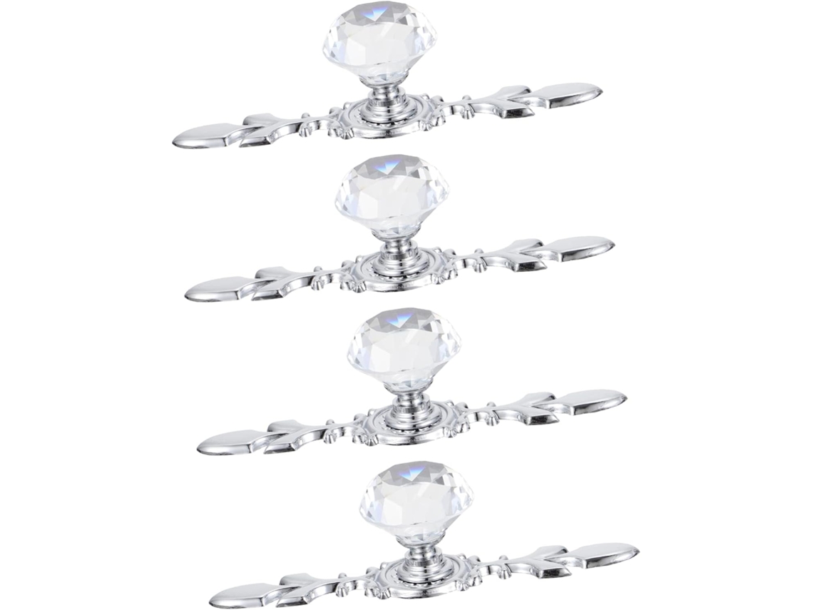 Puxadores De Cristal Para Armário, Conjunto De 4 Peças Em Liga Zinco Prateada, Ideais Para Portas De Guarda Roupas E
