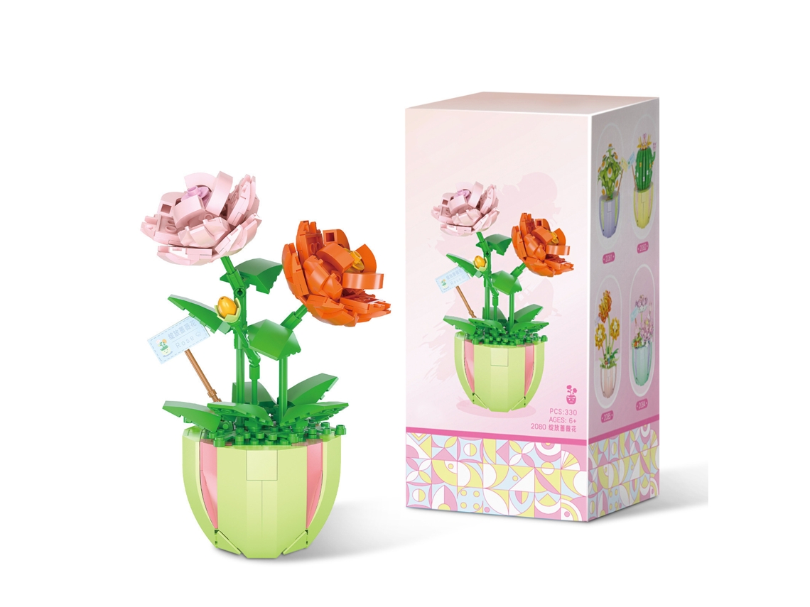 Ats kit de Blocos de Flor em Vasos com Rosa Realista para Crianças e Adultos 330 Peças