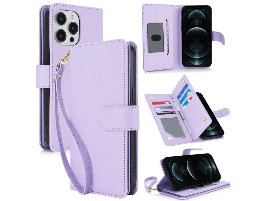 Capa Carteira De Couro Para Iphone 12 Pro Max - Com Rfid - Para Vários Cartões