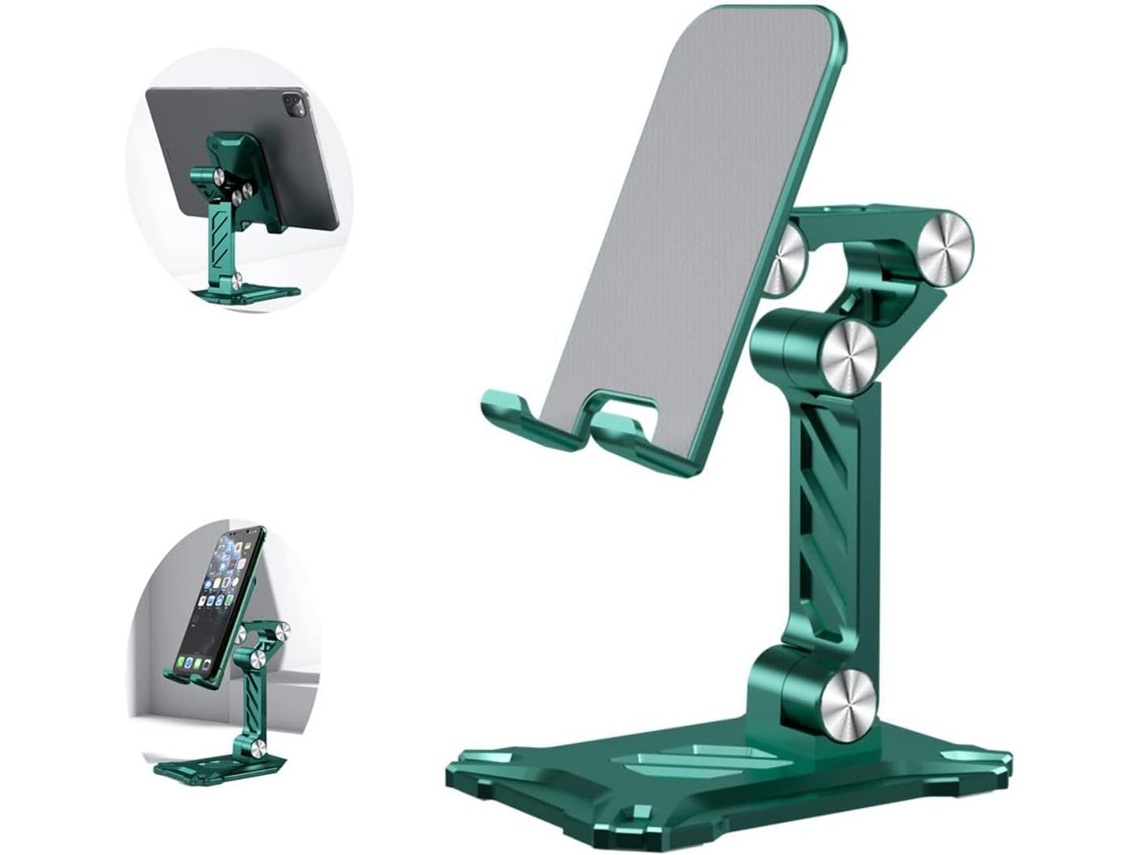 Suporte de mesa para celular, dobrável, com ajuste de ângulo e altura, verde AQUAFORGE