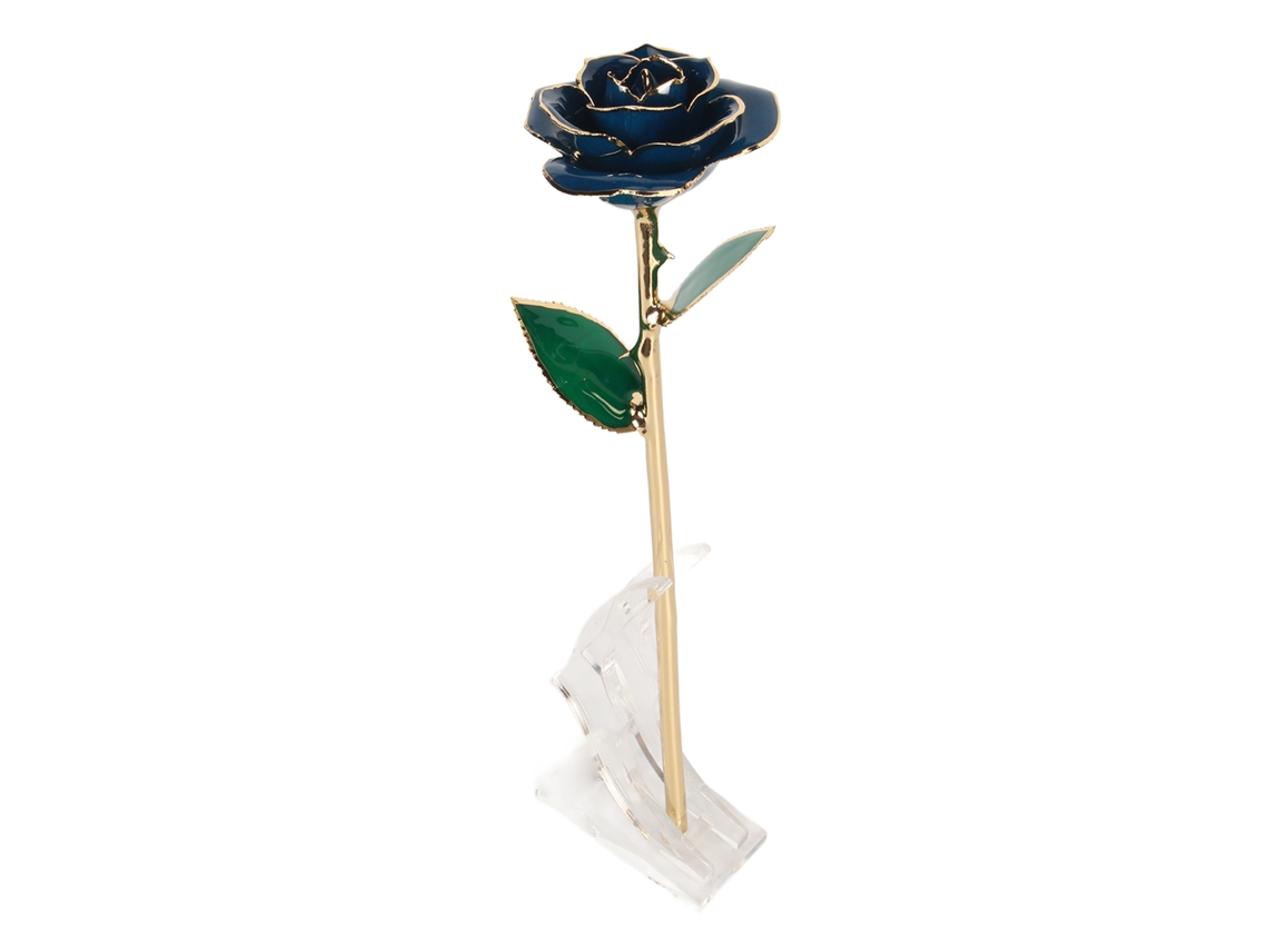 Rosa Real Dourada Base Decoração Casamento Aniversário Azul Escuro