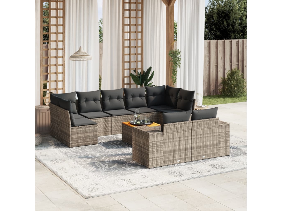 Jogo de Sofá Jardim 10 Peças C/ Almofadões Vime Pe Cinza Dkd Home Decor
