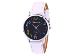 Relógio casual unissex, analógico redondo, com pulseira de couro PU, para mulheres e homens, branco.