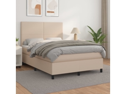 Vidaxl Cama Com Molas/colchão 140x190 Cm Couro Artificial Cappuccino