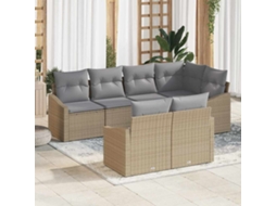 Vidaxl Conjunto De Sofás Com Almofada 7 Pcs Bege Vime Pe
