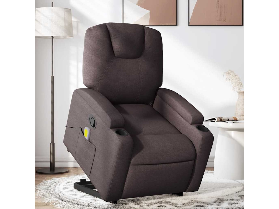Vidaxl Poltrona Massagens Reclinável Elevatória Tecido Castanho-escuro