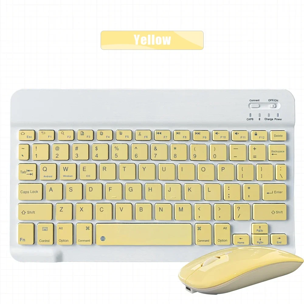 Teclado Sem Fio de 10 Polegadas para Pc, Ios e Android MDUG (conjunto Amarelo com Idiomas Coreano e Inglês)
