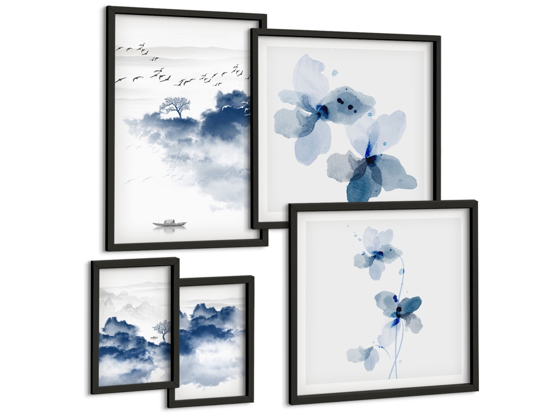 Conjunto De Pinturas Paisagens Flores Água Tranquilidade Espelharte (5 Peças)