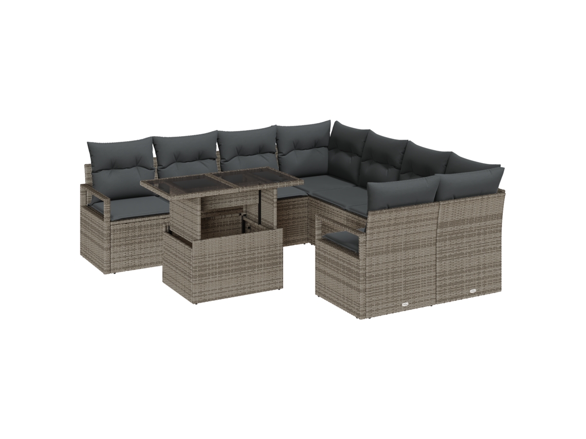 Conjunto 9 Sofá De Jardim Vidaxl Cinzento Vime Pe (232 X 234 X 85 Cm)