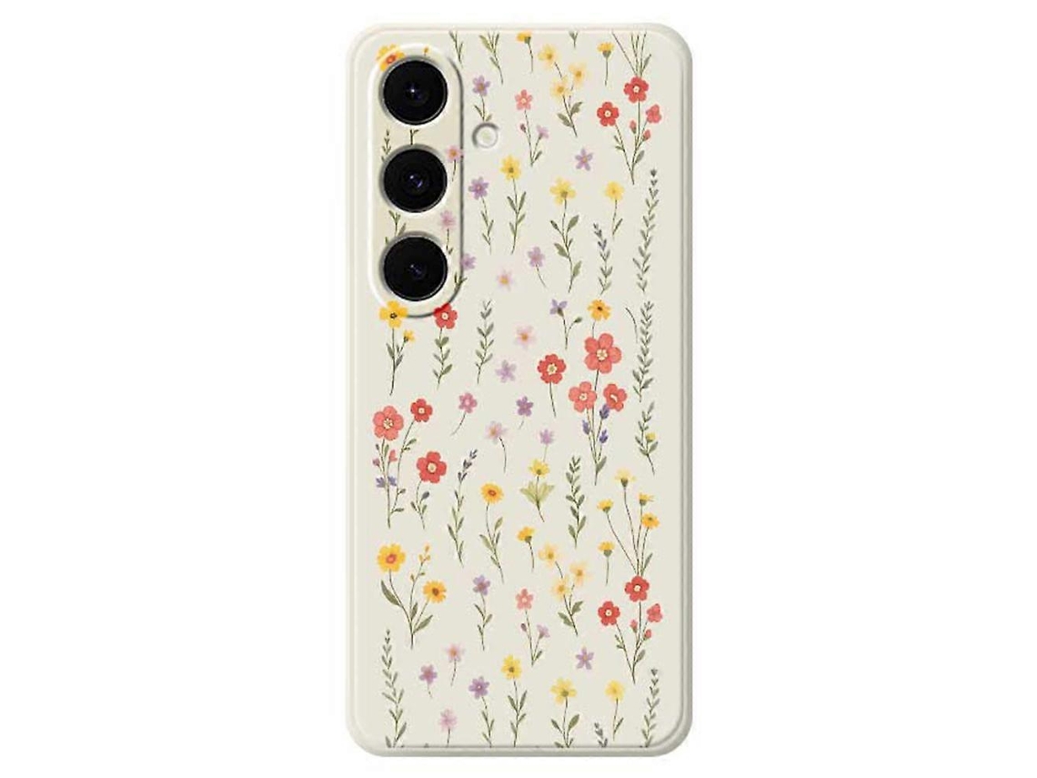 Capa Tkdaddy Para Samsung Galaxy S25 Com Estampa De Flores E Grama, Borda Reta, Capa Traseira De Tpu Bege