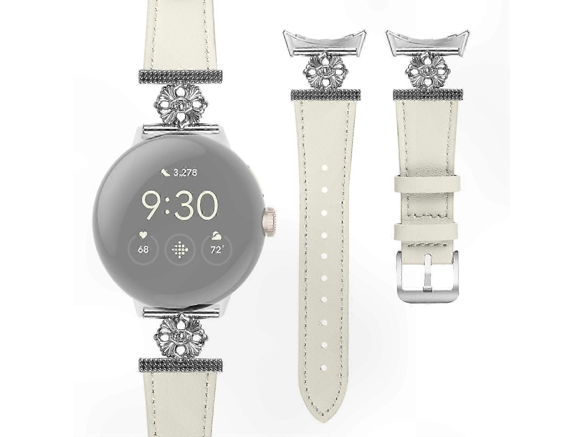 Pulseira De Couro Ajustável Com Decoração Floral Para Smartwatches.