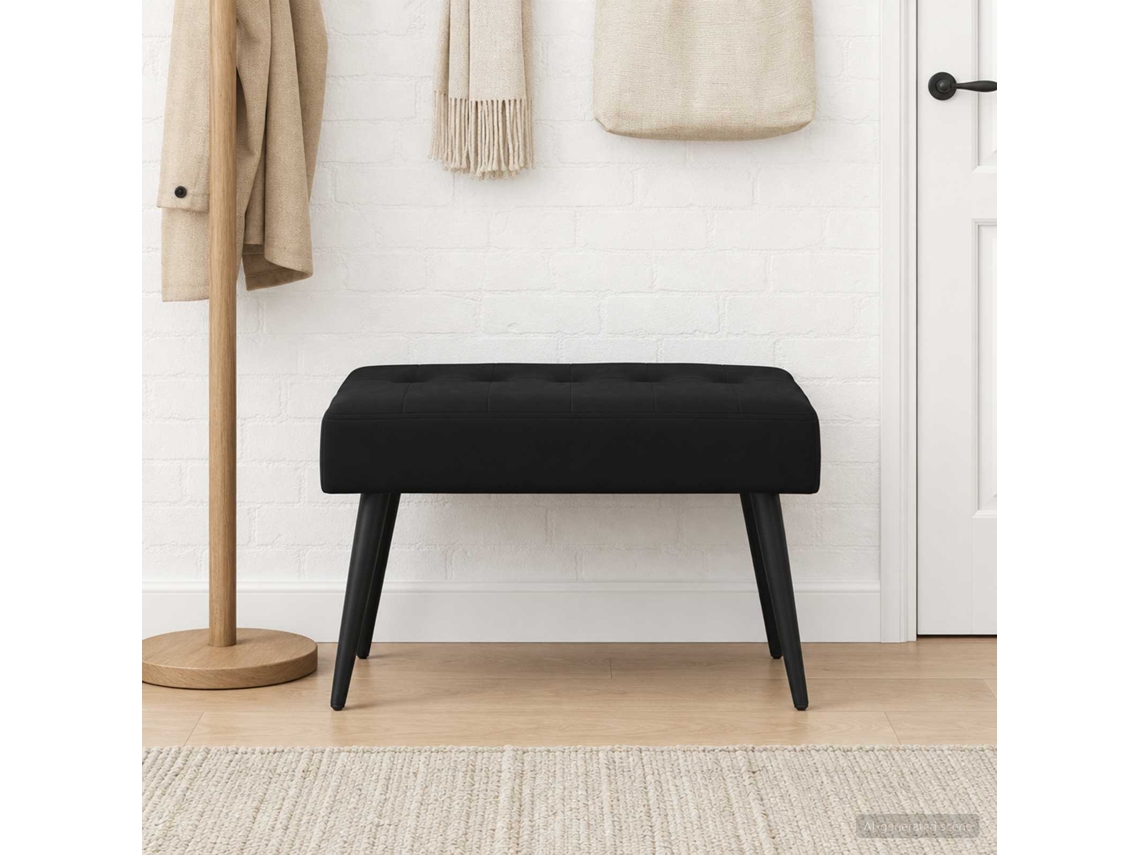 Vidaxl Banco Com Botões Estofados Preto 60 X 40 X 45 Cm Veludo