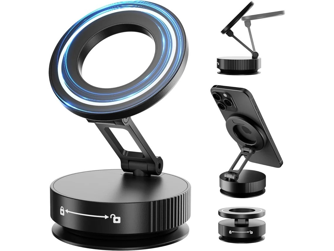 Suporte Magnético A Vácuo Para Telefone, Suporte Dobrável De Metal Com Ventosa, Suporte Giratório De 360° Para Telefone (preto)
