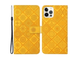 Capa Em Couro Pu Com Pega Para Apple Iphone 16 Pro Max - Amarelo