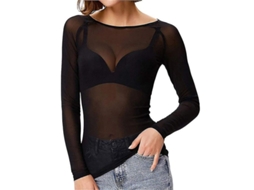 Blusa Transparente De Manga Longa Sem Costuras Para Mulheres Com Modelador De Braços Malha Casual Preto