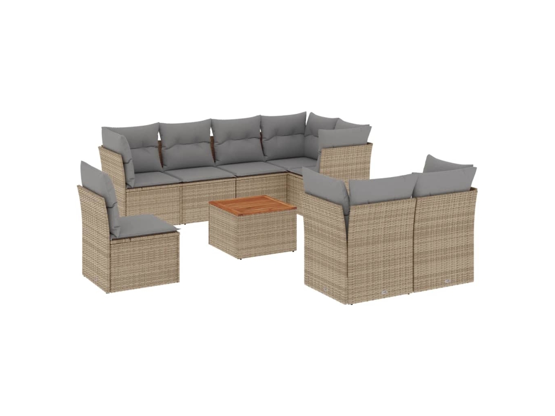 Conjunto de 9 Sofás para Jardim com Almofadões Vime Pe Bege MAISON EXCLUSIVE (90x200 cm)