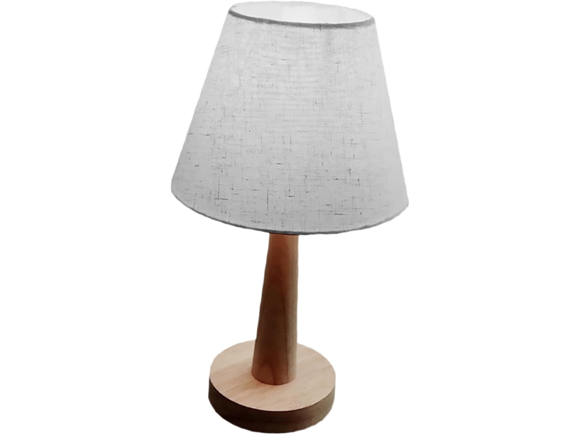 Luminária de mesa LED moderna em Madeira e Linho Khaki, fácil de instalar, ideal para quartos e mesas, luz suave.