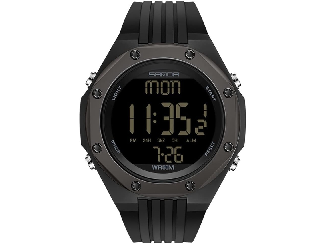 Relógios Led Eletrônico Digital Watch Strap Week 50Atm Relógio de Pulso À Prova DÁgua-Preto