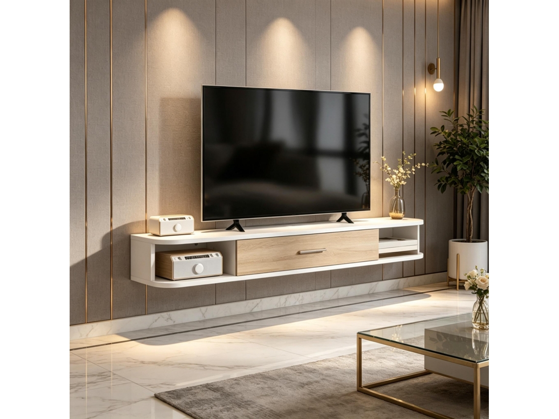 Móvel De Parede Para Tvs De Até 50 Polegadas, Banco Para Tv Com Compartimentos Abertos E Armário Dobrável .