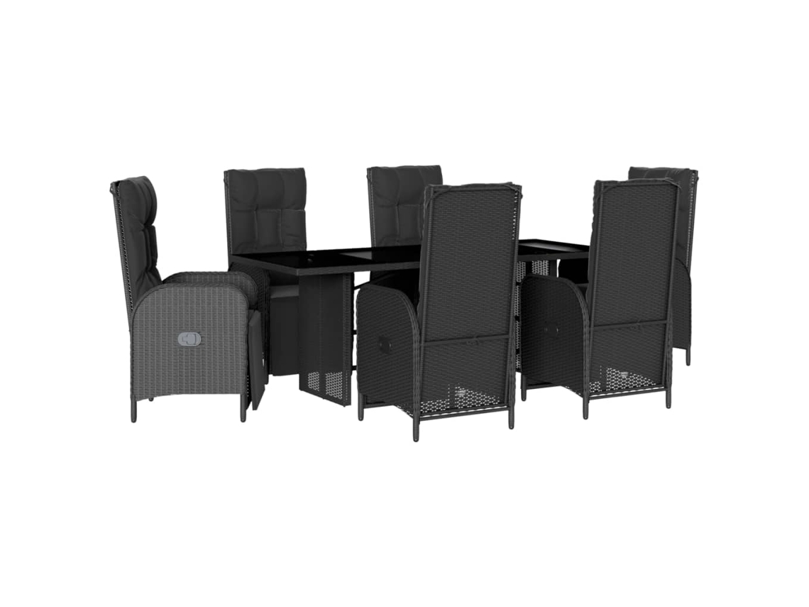 Conjunto de 7 Jantar para Jardim com Almofadões Vime Pe Preto MAISON EXCLUSIVE