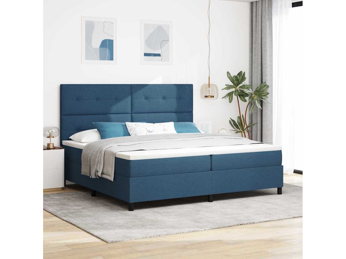 Vidaxl Cama Box Com Cabeceira Azul 200 X 200 Cm Tecido