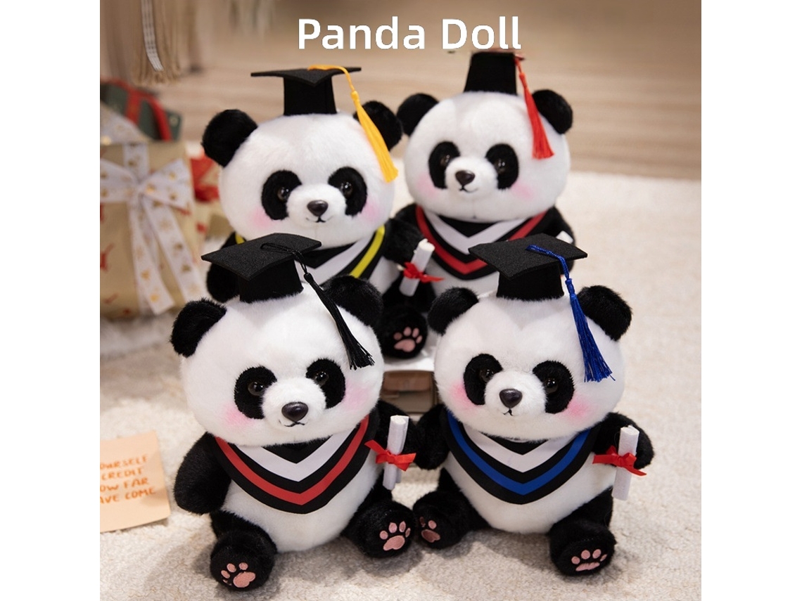 Pelúcia de Panda com Chapéu de Formatura, Boneco Decorativo para Presente de Formatura Amarelo CHABERLU