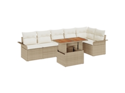 Conjunto 7 Conjunto De Jantar Para Exterior Vidaxl Bege Vime Pe (100 X 55 X 73 Cm)