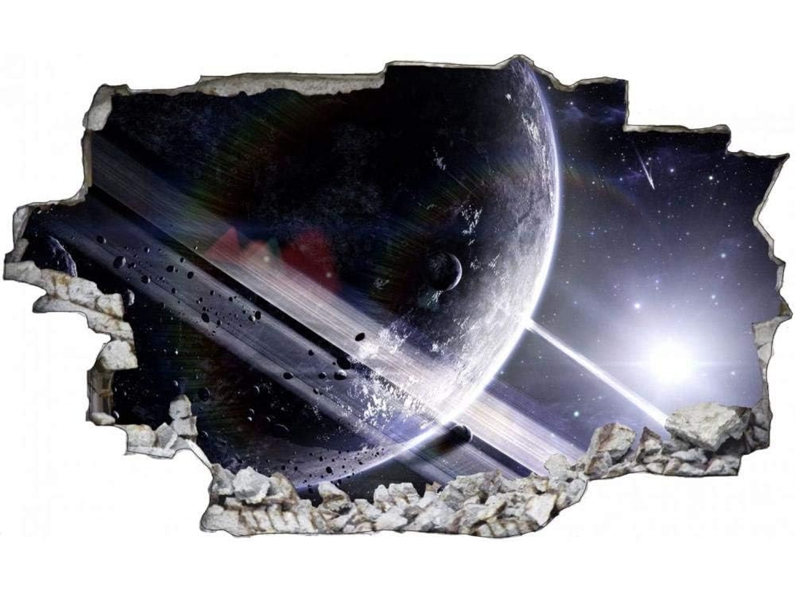 Adesivo de parede com o planeta Saturno e galáxia espacial para sala de estar, quarto, cozinha, escritório, para adultos e crianças, 62x92cm