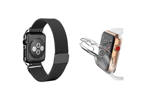 Kit Pulseira Bracelete Milanese Loop Fecho Magnético Capa 360° Impact Protection Apple Watch Series 4 40Mm ATYULNM Preto