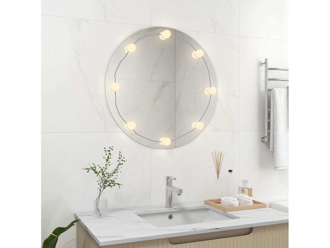Vidaxl Espelho De Parede Com Luzes Led Vidro Redondo