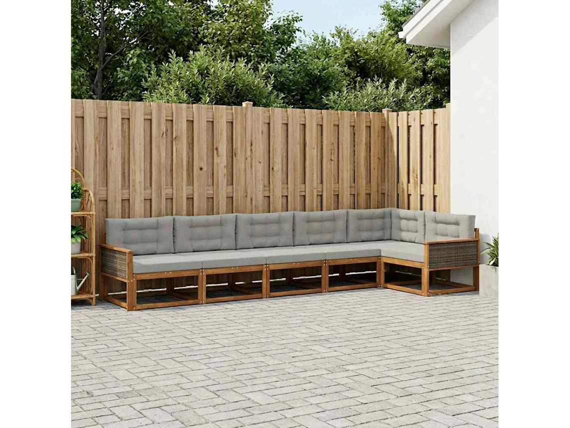 Vidaxl Conjunto De Sofás Para Exterior 6 Pcs Natural E Cinza Claro