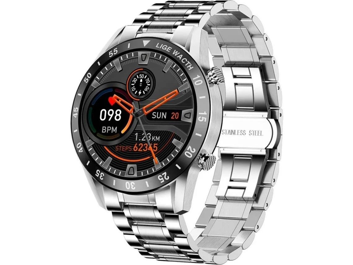 Smartwatch Para Homens Bluetooth Chamadas Chat De Voz Fitness Monitor Pressão Arterial Fc Sono Tela Touch 1.3 Pedômetro Ip67 Android Ios Prata Yizhood