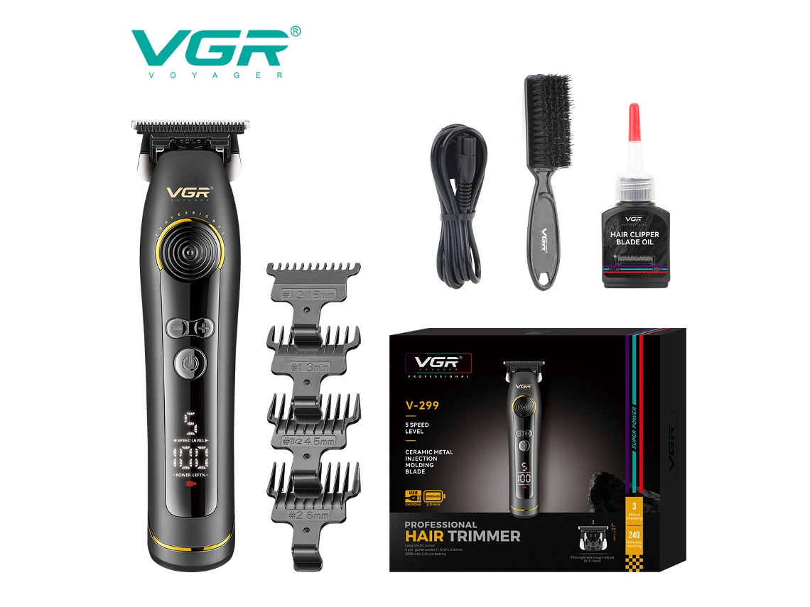 Máquina de Cortar Cabelo Elétrica com 5 Velocidades, Visor Digital e Gravação para Cortes Pompadour de Alta Velocidade. MDUG (preto)
