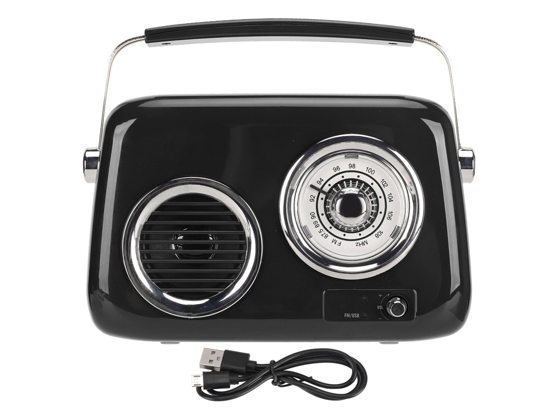 Caixa de Som Bluetooth Retrô Portátil, Áudio Hifi, Estilo Rádio Antigo, para Festas e Exterior, Preta AQUAFORGE