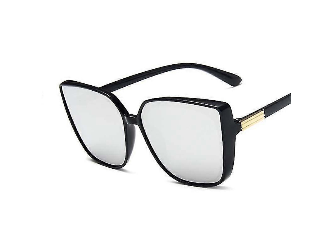 Gatinho Feminino Óculos de Sol Estilo, Vintage, Preto, Espelhado, Fashion, Armação Grande, Estiloso, Sexy, Feminino, Preto, Prateado