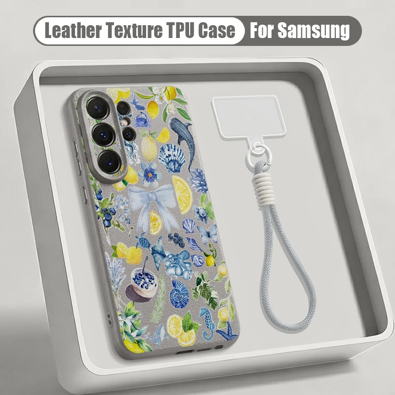 Capa Para Celular Galaxy S25 Com Cordão E Estampa De Água-viva (cinza).