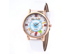 Relógio feminino de quartzo com pulseira de PU para uso casual (branco)