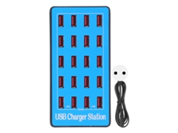 Estação de carregamento rápido USB de alta potência com 20 portas para dispositivos com visor LED.