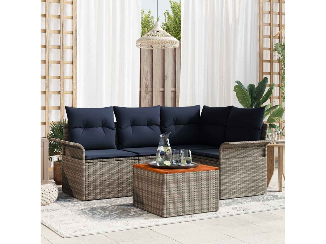 Vidaxl Conjunto De Sofá De Jardim 5 Pcs Cinza E Azul Marinho Vime Pe