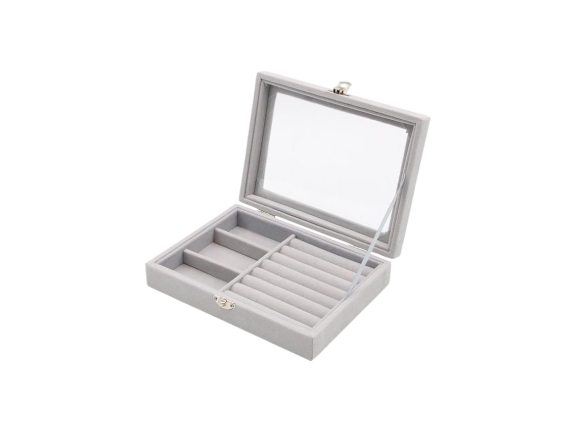 Organizador De Jóias Em Caixa Portátil Sistema De Fecho De Metal 3 Divisórias Removíveis 20x15x5cm Cinza