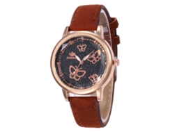 Relógio de Pulso de Couro Moda Masculino Feminino Dial Redondo Quartzo Café