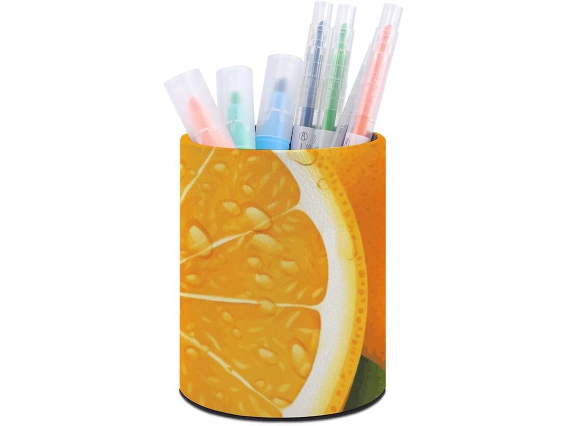 Porta-canetas de couro para computador, organizador redondo para computador, organizador laranja vibrante, porta-lápis