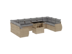 Conjunto de 11 sofás de jardim com almofadões Vime Pe Bege MAISON EXCLUSIVE